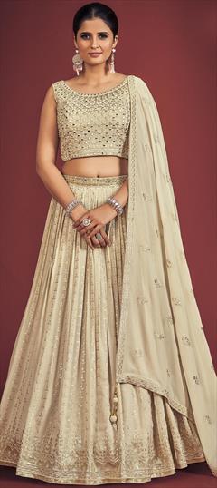 Bridal, Reception, Wedding Beige and Brown color Ready to Wear Lehenga in Georgette fabric with A Line Mirror, Sequence work : 1865353