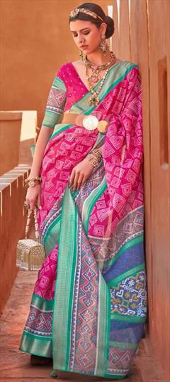 Reception Pink and Majenta color Saree in Cotton, Silk fabric with Classic Printed work : 1865371