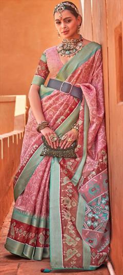 Reception Pink and Majenta color Saree in Cotton, Silk fabric with Classic Printed work : 1865374