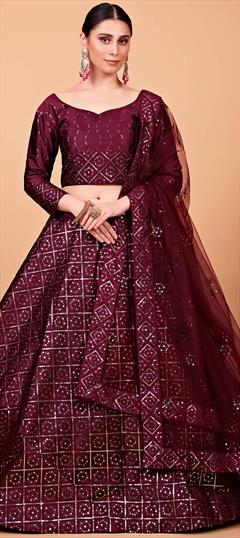 Mehendi Sangeet, Reception, Wedding Pink and Majenta color Lehenga in Art Silk fabric with Umbrella Shape Embroidered, Sequence, Thread work : 1865492