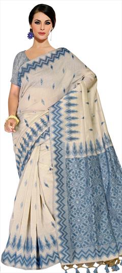Traditional White and Off White color Saree in Linen fabric with Classic Printed work : 1865571
