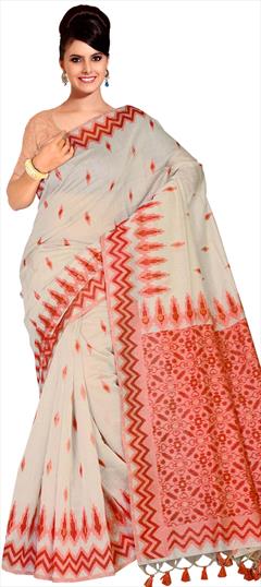 Traditional White and Off White color Saree in Linen fabric with Classic Printed work : 1865577