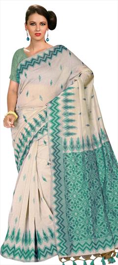 Traditional White and Off White color Saree in Linen fabric with Classic Printed work : 1865579