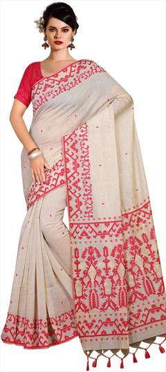 Traditional White and Off White color Saree in Linen fabric with South Weaving work : 1865729