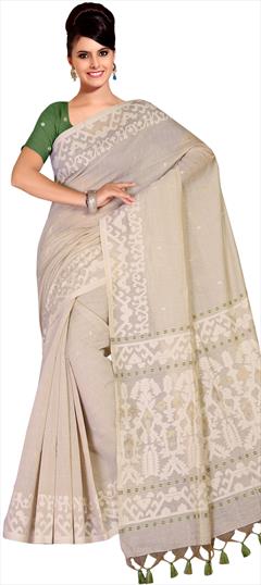 Traditional Beige and Brown color Saree in Linen fabric with Bengali Printed work : 1865821