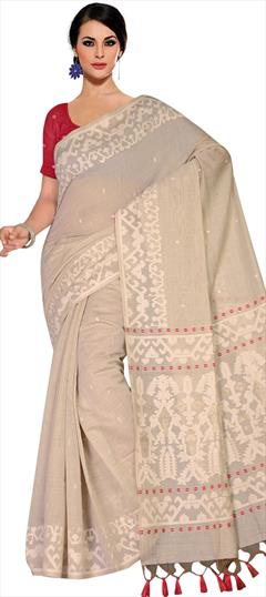 Traditional Beige and Brown color Saree in Linen fabric with Bengali Printed work : 1865822
