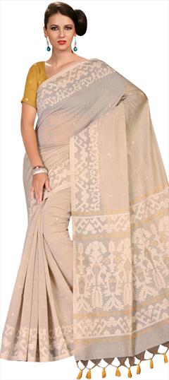 Traditional Beige and Brown color Saree in Linen fabric with Bengali Printed work : 1865823