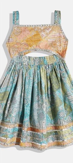 Festive, Reception, Summer Blue color Kids Lehenga in Cotton fabric with Lace, Printed work : 1865845
