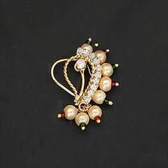 Beige and Brown color Nose Ring in Metal Alloy studded with CZ Diamond, Pearl & Gold Rodium Polish : 1865989