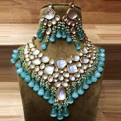 Blue color Necklace in Metal Alloy studded with Beads, Kundan & Gold Rodium Polish : 1866139