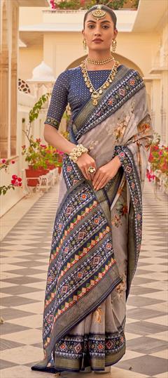 Bridal, Wedding Black and Grey color Saree in Chiffon fabric with Classic Printed work : 1866169