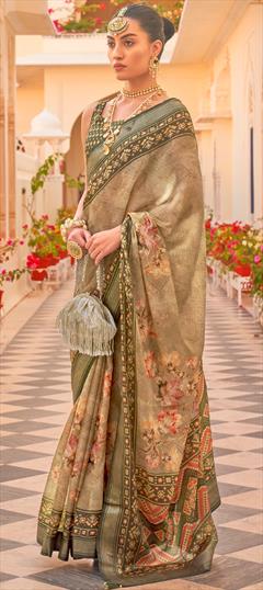 Bridal, Wedding Green color Saree in Chiffon fabric with Classic Printed work : 1866173