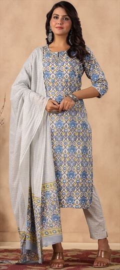 Casual, Summer Multicolor color Salwar Kameez in Cotton fabric with Straight Printed, Resham, Thread work : 1866193