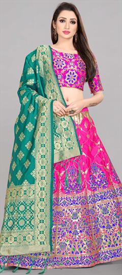 Festive, Party Wear Pink and Majenta color Lehenga in Banarasi Silk fabric with A Line Weaving work : 1866286