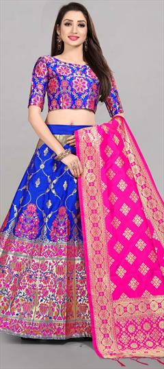Festive, Party Wear Blue color Lehenga in Banarasi Silk fabric with A Line Weaving work : 1866287