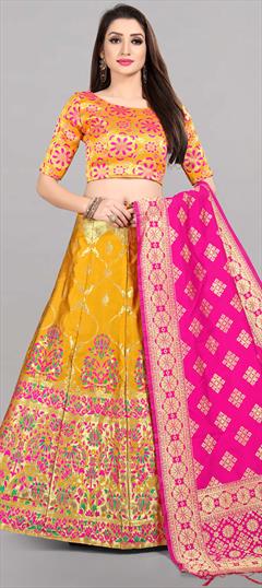 Festive, Party Wear Yellow color Lehenga in Banarasi Silk fabric with A Line Weaving work : 1866288