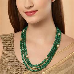 Green color Necklace in Metal Alloy studded with Beads, Kundan & Gold Rodium Polish : 1866515