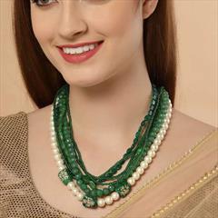 Green color Necklace in Metal Alloy studded with Beads, Kundan & Gold Rodium Polish : 1866516