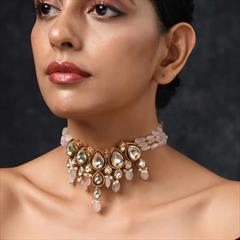 Pink and Majenta color Necklace in Metal Alloy studded with Kundan & Gold Rodium Polish : 1866556