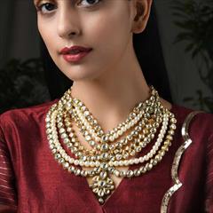 White and Off White color Necklace in Metal Alloy studded with Kundan & Gold Rodium Polish : 1866557