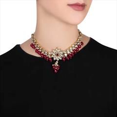 Red and Maroon color Necklace in Metal Alloy studded with Kundan & Gold Rodium Polish : 1866559