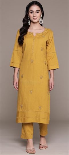 Summer Yellow color Salwar Kameez in Rayon fabric with Straight Resham, Thread work : 1867063