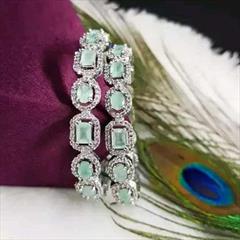 Green color Bangles in Metal Alloy studded with CZ Diamond & Silver Rodium Polish : 1867124