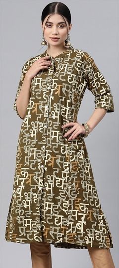 Casual, Summer Green color Kurti in Cotton fabric with Short Sleeve, Straight Printed work : 1867532