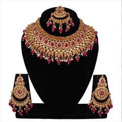 Pink and Majenta color Necklace in Metal Alloy studded with Austrian diamond, Kundan & Gold Rodium Polish : 1867572