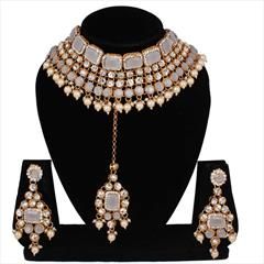 Black and Grey color Necklace in Metal Alloy studded with Austrian diamond, Kundan & Gold Rodium Polish : 1867583