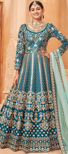 Engagement, Festive, Reception Blue color Salwar Kameez in Art Silk fabric with Anarkali Embroidered, Zari work : 1867885
