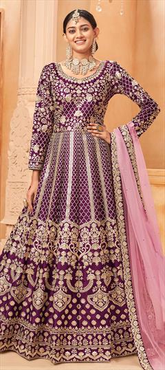 Engagement, Festive, Reception Purple and Violet color Salwar Kameez in Art Silk fabric with Anarkali Embroidered, Zari work : 1867889