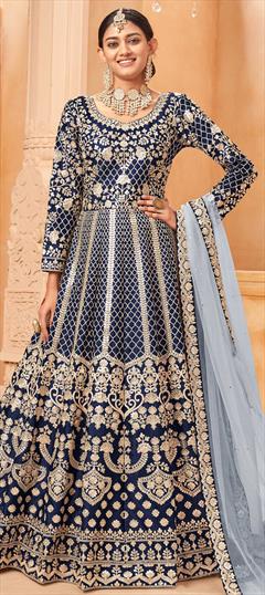 Engagement, Festive, Reception Black and Grey color Salwar Kameez in Art Silk fabric with Anarkali Embroidered, Zari work : 1867891