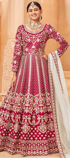 Engagement, Festive, Reception Pink and Majenta color Salwar Kameez in Art Silk fabric with Anarkali Embroidered, Zari work : 1867895