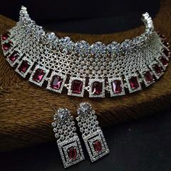 Red and Maroon color Necklace in Metal Alloy studded with CZ Diamond & Silver Rodium Polish : 1868198