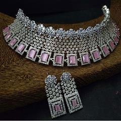 Pink and Majenta color Necklace in Metal Alloy studded with CZ Diamond & Silver Rodium Polish : 1868199
