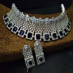 Blue color Necklace in Metal Alloy studded with CZ Diamond & Silver Rodium Polish : 1868201