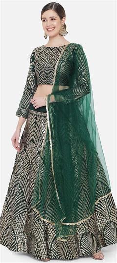 Festive, Party Wear, Reception Green color Lehenga in Banarasi Silk fabric with A Line Weaving work : 1868298
