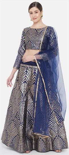 Festive, Party Wear, Reception Blue color Lehenga in Banarasi Silk fabric with A Line Weaving work : 1868300