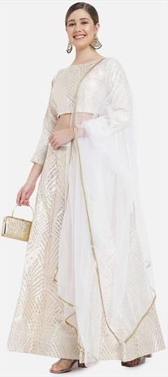 Festive, Party Wear, Reception White and Off White color Lehenga in Banarasi Silk fabric with A Line Weaving work : 1868304