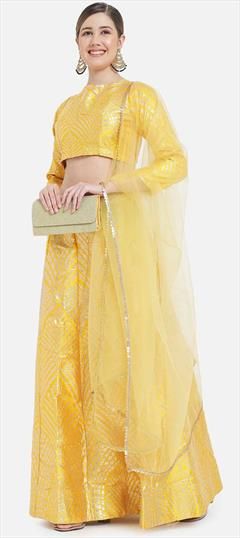 Festive, Party Wear, Reception Yellow color Lehenga in Banarasi Silk fabric with A Line Weaving work : 1868305