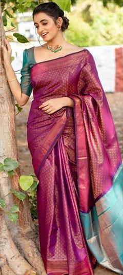 Party Wear, Traditional Purple and Violet color Saree in Art Silk, Silk fabric with South Weaving work : 1868361