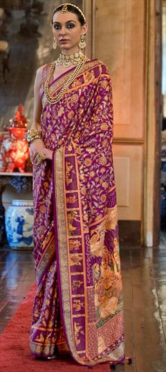 Reception, Traditional Purple and Violet color Saree in Patola Silk, Silk fabric with South Weaving work : 1868374