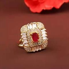 Red and Maroon color Ring in Metal Alloy studded with CZ Diamond & Gold Rodium Polish : 1868718