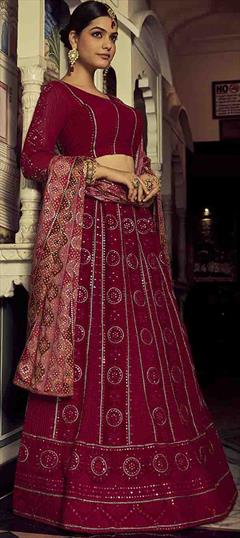 Engagement, Reception, Wedding Pink and Majenta color Lehenga in Georgette fabric with A Line Embroidered, Sequence, Thread work : 1868779