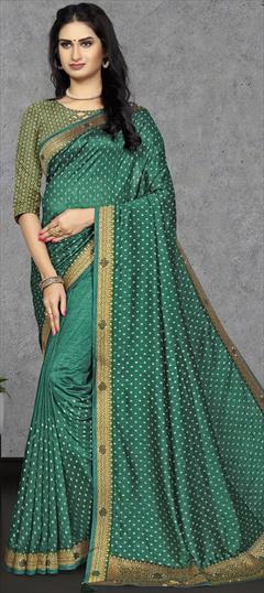 Traditional Green color Saree in Art Silk, Silk fabric with South Stone work : 1868955