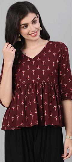 Casual Red and Maroon color Tops and Shirts in Cotton fabric with Printed work : 1869056