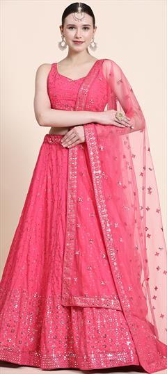 Engagement, Reception, Wedding Pink and Majenta color Lehenga in Georgette fabric with A Line Sequence work : 1869259