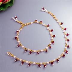 Red and Maroon, White and Off White color Anklet in Metal Alloy studded with Beads & Gold Rodium Polish : 1869286