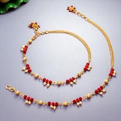 Red and Maroon color Anklet in Metal Alloy studded with Beads & Gold Rodium Polish : 1869292